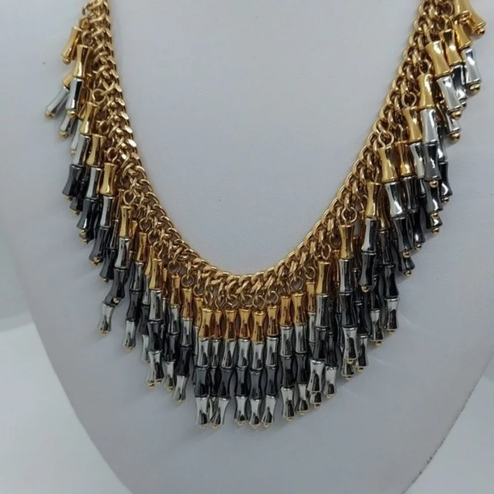 Beautiful bamboo dangle‎ mixed tones necklace